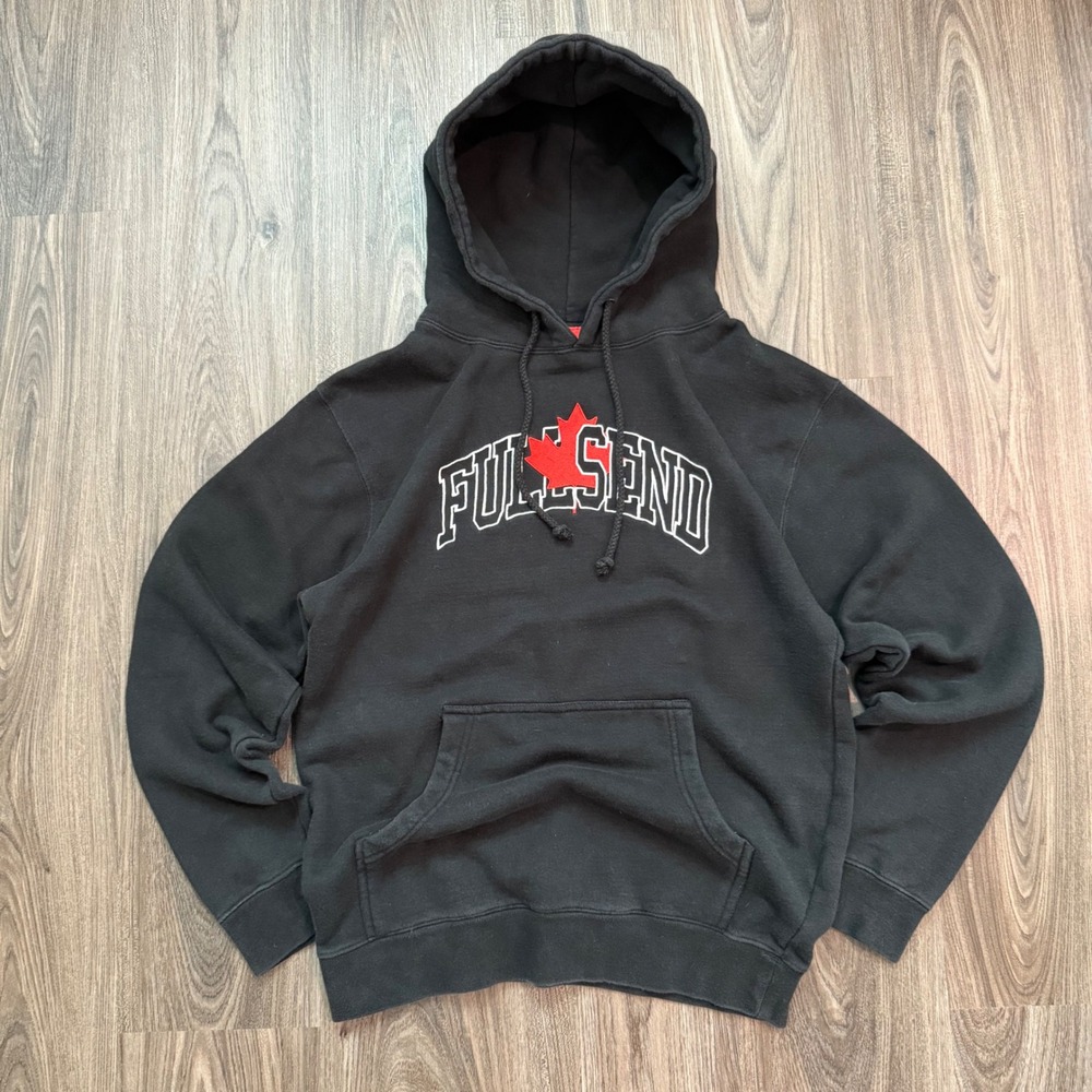 Full Send Nelk Boys Hoodie Small Black Red Canadian Maple Leaf Logo Pullover